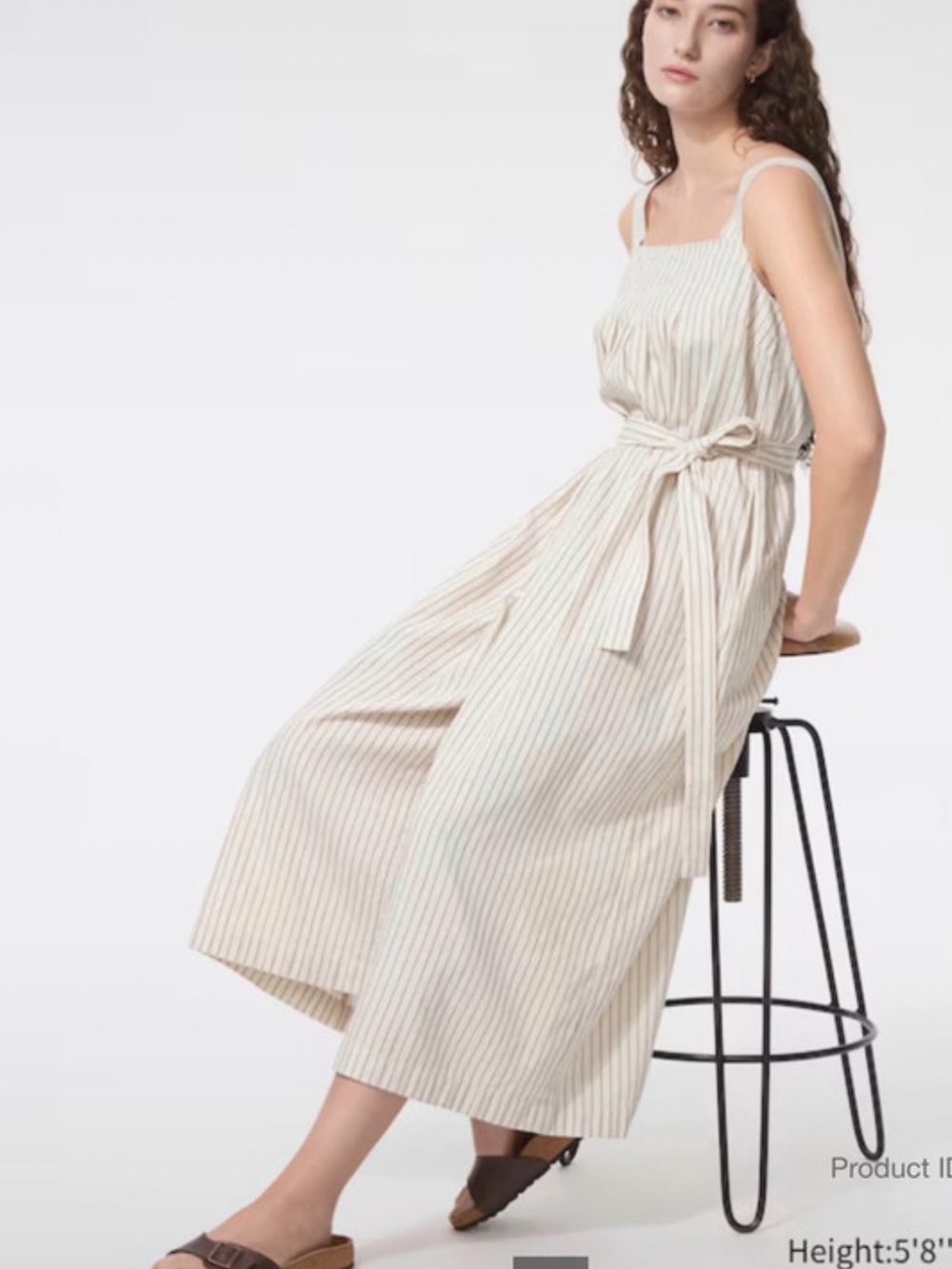 Uniqlo Cream Striped Tie-Waist Jumpsuit
